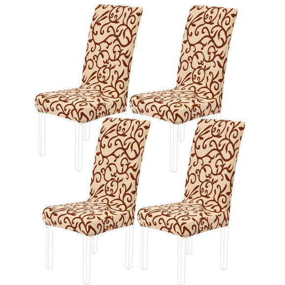 4pcs Slipcovers Dining Room Stool Chair Cover Champagne and Coffee Color - Picture 1 of 6